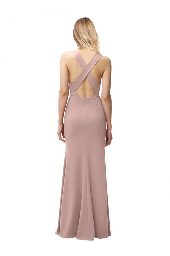 Fournisseurs de Rose poussiéreux Fourreau Licou Col Haut Crêpe Stretch Longue Robes demoiselle d'honneur / Robes de bal