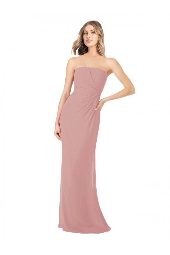 Fournisseurs de Rose poussiéreux Fourreau Sans bretelle Mousseline Longue Robes demoiselle d'honneur