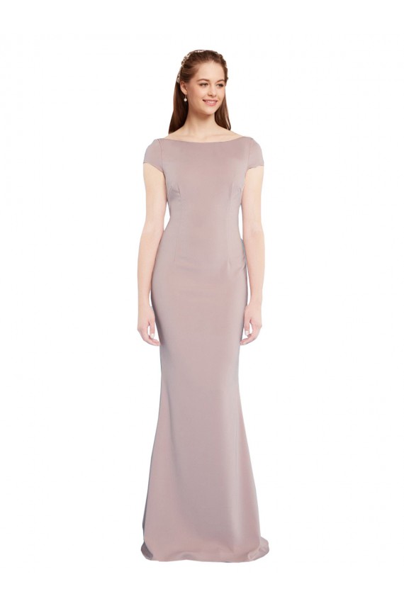 Fournisseurs de Rose poussiéreux Sirène Col Bateau Crêpe Stretch Longue Formelles Robes demoiselle d'honneur / Robes de soirée / Robes de bal