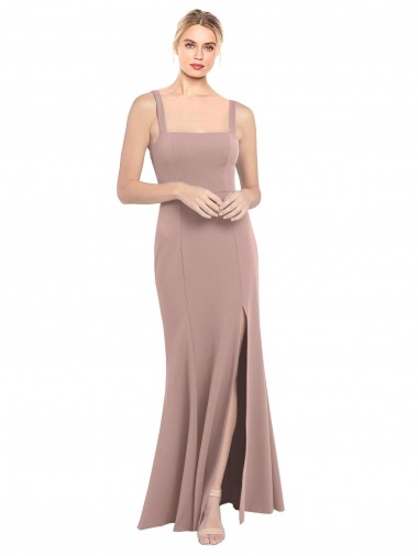 Fournisseurs de Rose poussiéreux Sirène Col Carré Col Haut Crêpe Stretch Longue Robes demoiselle d'honneur / Robes de bal