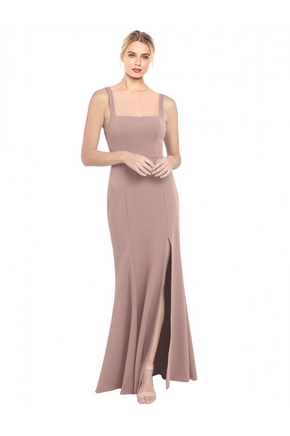 Fournisseurs de Rose poussiéreux Sirène Col Carré Col Haut Crêpe Stretch Longue Robes demoiselle d'honneur / Robes de bal