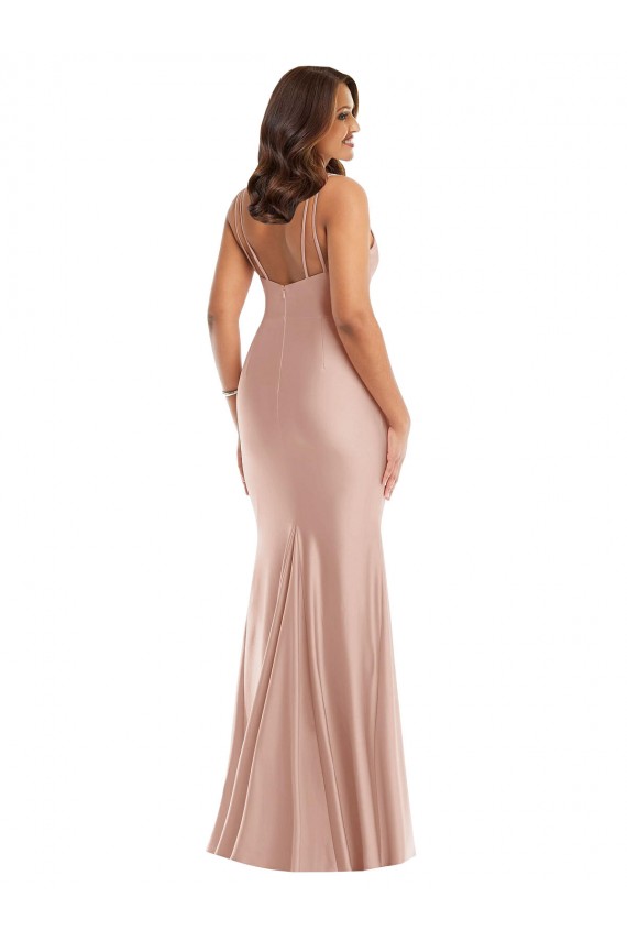 Fournisseurs de Rose poussiéreux Sirène Col V Satiné Soyeux Longue Formelles Robes demoiselle d'honneur / Robes de soirée / Robes de bal