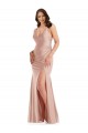 Fournisseurs de Rose poussiéreux Sirène Col V Satiné Soyeux Longue Formelles Robes demoiselle d'honneur / Robes de soirée / Robes de bal
