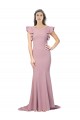 Fournisseurs de Rose poussiéreux Sirène Col rond Balayage train Crêpe Stretch Longue Formelles Robes demoiselle d'honneur / Robes de soirée / Robes de bal