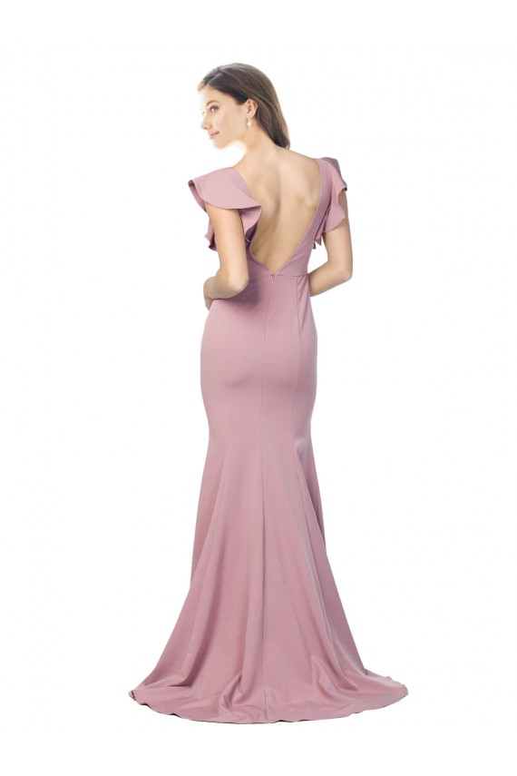 Fournisseurs de Rose poussiéreux Sirène Col rond Balayage train Crêpe Stretch Longue Formelles Robes demoiselle d'honneur / Robes de soirée / Robes de bal