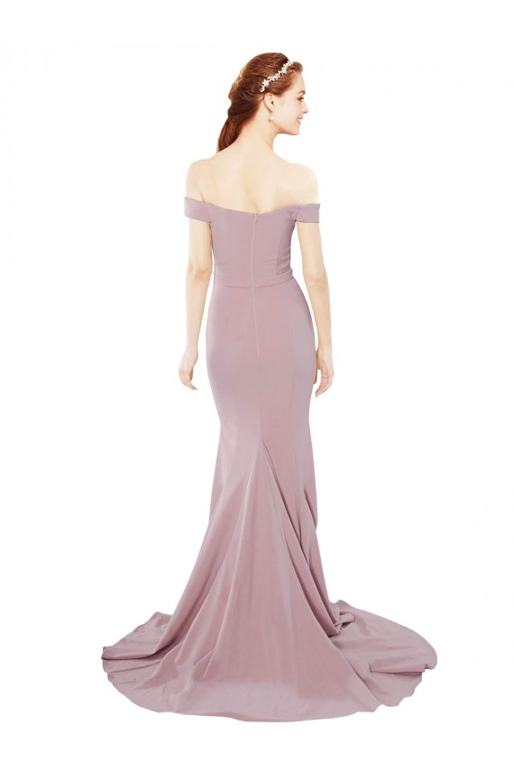 Fournisseurs de Rose poussiéreux Sirène Épaule Dénudée Balayage train Crêpe Stretch Longue Formelles Robes demoiselle d'honneur / Robes de soirée / Robes de bal