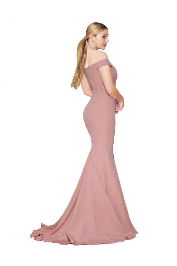Fournisseurs de Rose poussiéreux Sirène Épaule Dénudée Balayage train Crêpe Stretch Longue Formelles Robes demoiselle d'honneur / Robes de soirée / Robes de bal