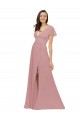 Fournisseurs de Rose poussiéreux Trapèze Col V Mousseline Longue Robes demoiselle d'honneur
