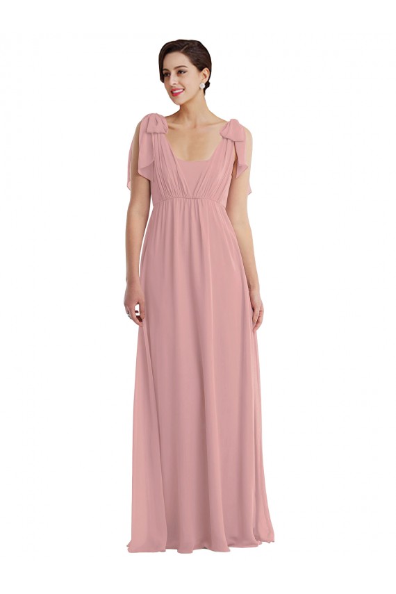 Fournisseurs de Rose poussiéreux Trapèze Licou Mousseline Longue Robes demoiselle d'honneur