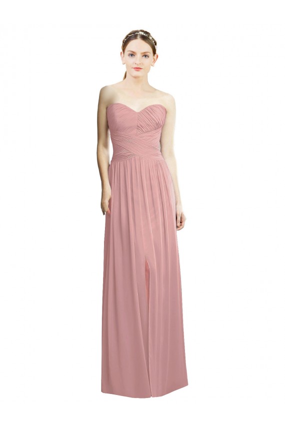 Fournisseurs de Rose poussiéreux Trapèze Sans bretelle Mousseline Longue Formelles Robes demoiselle d'honneur / Robes de soirée