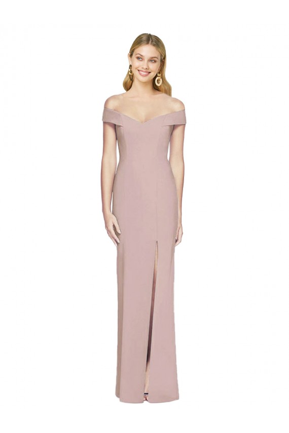 Fournisseurs de Rose poussiéreux Trompette Épaule Dénudée Crêpe Stretch Longue Robes demoiselle d'honneur / Robes de bal