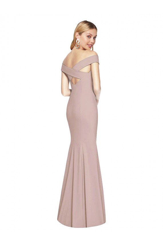 Fournisseurs de Rose poussiéreux Trompette Épaule Dénudée Crêpe Stretch Longue Robes demoiselle d'honneur / Robes de bal