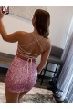 Fournisseurs de Rose vif Fourreau Bretelles spaghetti Courte Paillettes Velours Courte Robes de bal