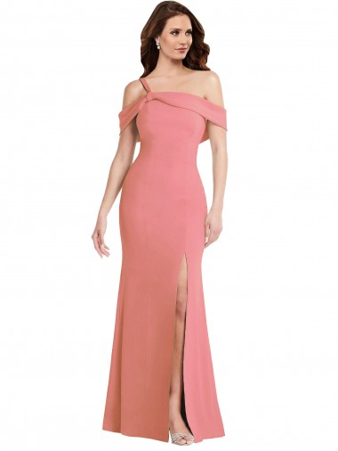 Fournisseurs de Rose vif Trompette Crêpe Stretch Longue Robes demoiselle d'honneur / Robes de bal