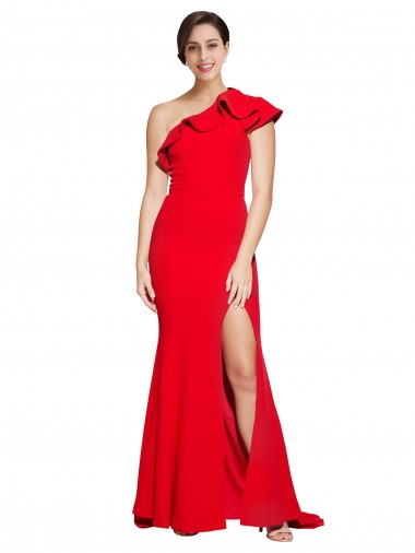 Fournisseurs de Rouge Fourreau Balayage train Crêpe Stretch Longue Robes demoiselle d'honneur / Robes de bal