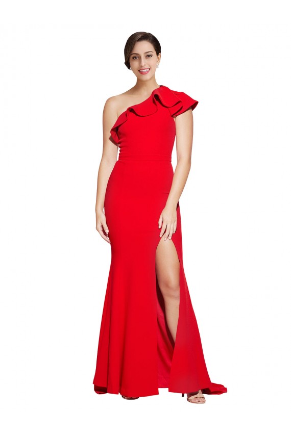 Fournisseurs de Rouge Fourreau Balayage train Crêpe Stretch Longue Robes demoiselle d'honneur / Robes de bal