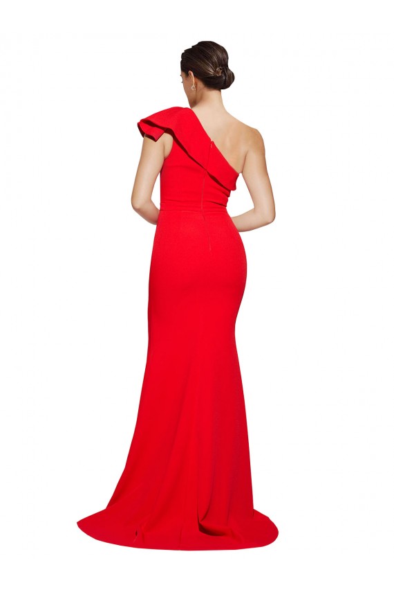 Fournisseurs de Rouge Fourreau Balayage train Crêpe Stretch Longue Robes demoiselle d'honneur / Robes de bal