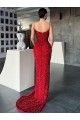 Fournisseurs de Rouge Fourreau Col V Balayage train Paillettes Velours Longue Robes de bal