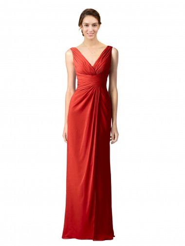 Fournisseurs de Rouge Fourreau Col V Mousseline Longue Robes demoiselle d'honneur