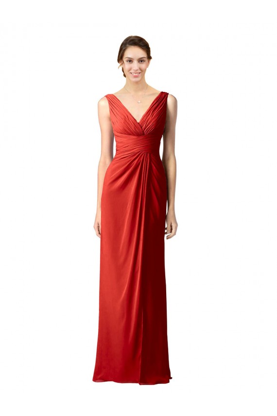 Fournisseurs de Rouge Fourreau Col V Mousseline Longue Robes demoiselle d'honneur