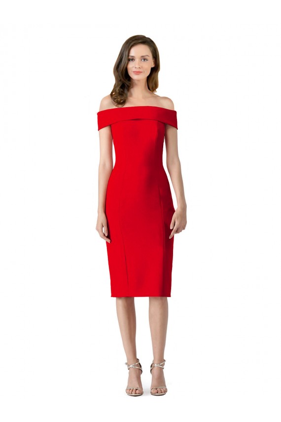 Fournisseurs de Rouge Fourreau Épaule Dénudée Crêpe Stretch Courte Robes demoiselle d'honneur / Robes de soirée / Robes de cocktail