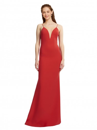Fournisseurs de Rouge Sirène Bretelles spaghetti Col V Crêpe Stretch Longue Formelles Robes demoiselle d'honneur / Robes de soirée / Robes de bal