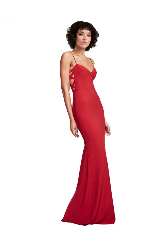Fournisseurs de Rouge Sirène Bretelles spaghetti Crêpe Stretch Longue Formelles Robes demoiselle d'honneur / Robes de soirée / Robes de bal