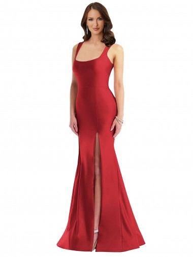 Fournisseurs de Rouge Sirène Col Carré Satiné Soyeux Longue Formelles Robes demoiselle d'honneur / Robes de soirée / Robes de bal