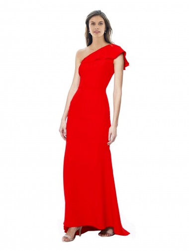 Fournisseurs de Rouge Sirène Col Haut Crêpe Stretch Longue Formelles Robes demoiselle d'honneur / Robes de soirée / Robes de bal