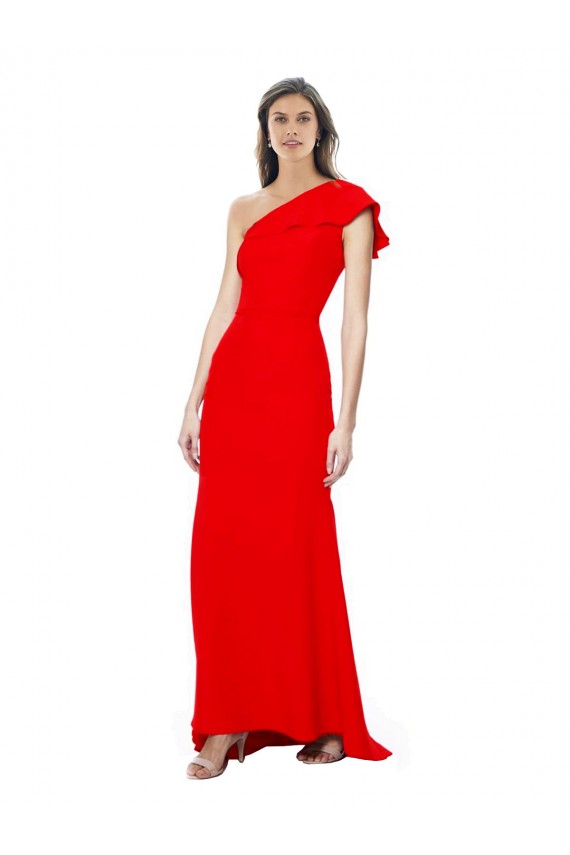 Fournisseurs de Rouge Sirène Col Haut Crêpe Stretch Longue Formelles Robes demoiselle d'honneur / Robes de soirée / Robes de bal