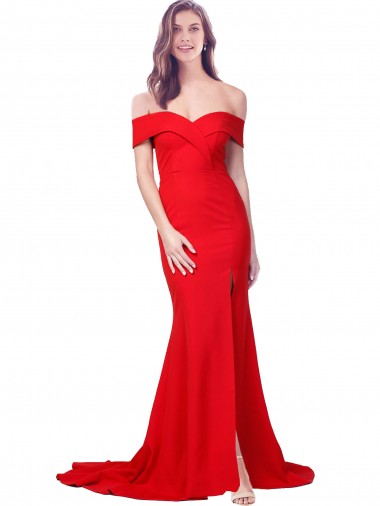 Fournisseurs de Rouge Sirène Crêpe Stretch Longue Formelles Robes demoiselle d'honneur / Robes de soirée / Robes de bal