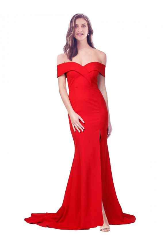 Fournisseurs de Rouge Sirène Crêpe Stretch Longue Formelles Robes demoiselle d'honneur / Robes de soirée / Robes de bal