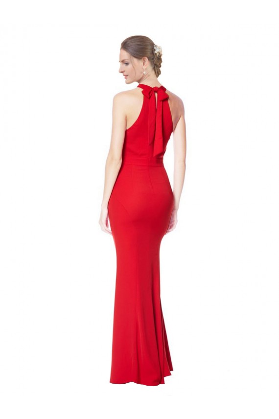 Fournisseurs de Rouge Sirène Licou Col Haut Crêpe Stretch Longue Formelles Robes demoiselle d'honneur / Robes de soirée / Robes de bal