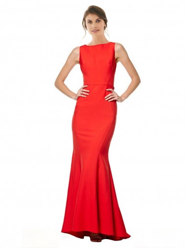 Fournisseurs de Rouge Sirène Licou Col Haut Crêpe Stretch Longue Formelles Robes demoiselle d'honneur / Robes de soirée / Robes de bal