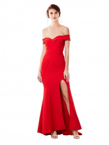 Fournisseurs de Rouge Sirène Épaule Dénudée Crêpe Stretch Longue Formelles Robes demoiselle d'honneur / Robes de soirée / Robes de bal