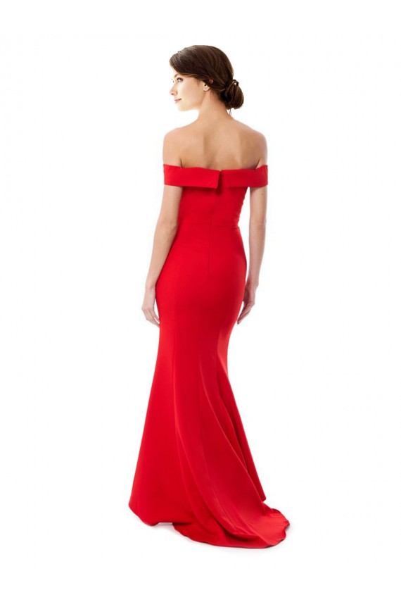 Fournisseurs de Rouge Sirène Épaule Dénudée Crêpe Stretch Longue Formelles Robes demoiselle d'honneur / Robes de soirée / Robes de bal