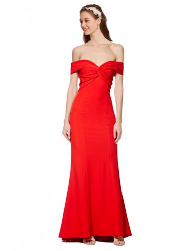 Fournisseurs de Rouge Sirène Épaule Dénudée Crêpe Stretch Longue Formelles Robes demoiselle d'honneur / Robes de soirée / Robes de bal