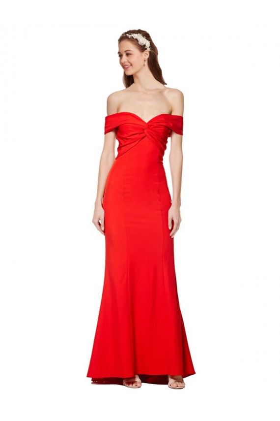 Fournisseurs de Rouge Sirène Épaule Dénudée Crêpe Stretch Longue Formelles Robes demoiselle d'honneur / Robes de soirée / Robes de bal