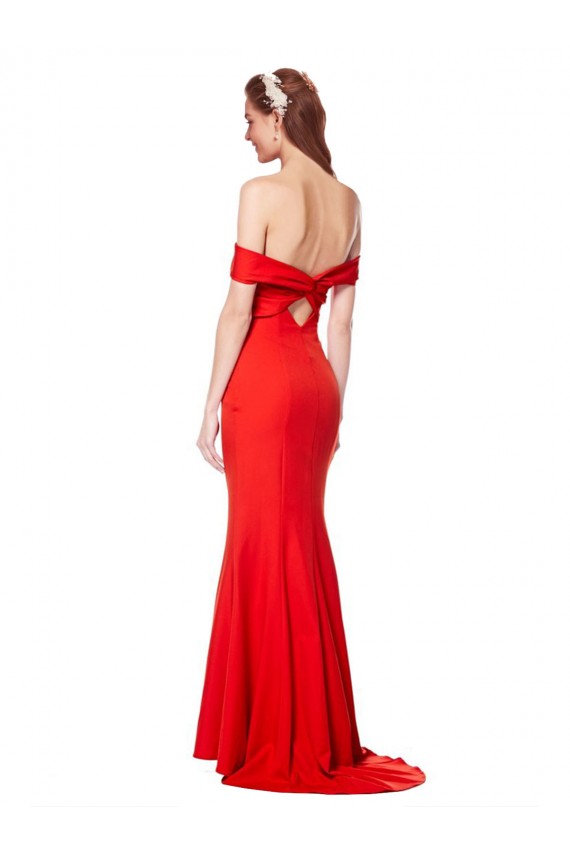 Fournisseurs de Rouge Sirène Épaule Dénudée Crêpe Stretch Longue Formelles Robes demoiselle d'honneur / Robes de soirée / Robes de bal