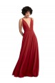 Fournisseurs de Rouge Trapèze Col V Mousseline Longue Robes demoiselle d'honneur