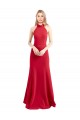 Fournisseurs de Rouge Trapèze Licou Col Haut Crêpe Stretch Longue Formelles Robes demoiselle d'honneur / Robes de soirée / Robes de bal