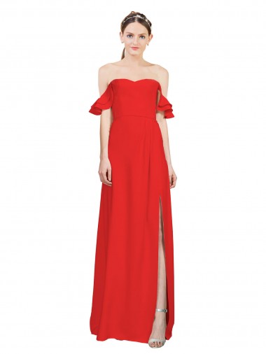 Fournisseurs de Rouge Trapèze Épaule Dénudée Crêpe Stretch Longue Formelles Robes demoiselle d'honneur / Robes de soirée / Robes de bal
