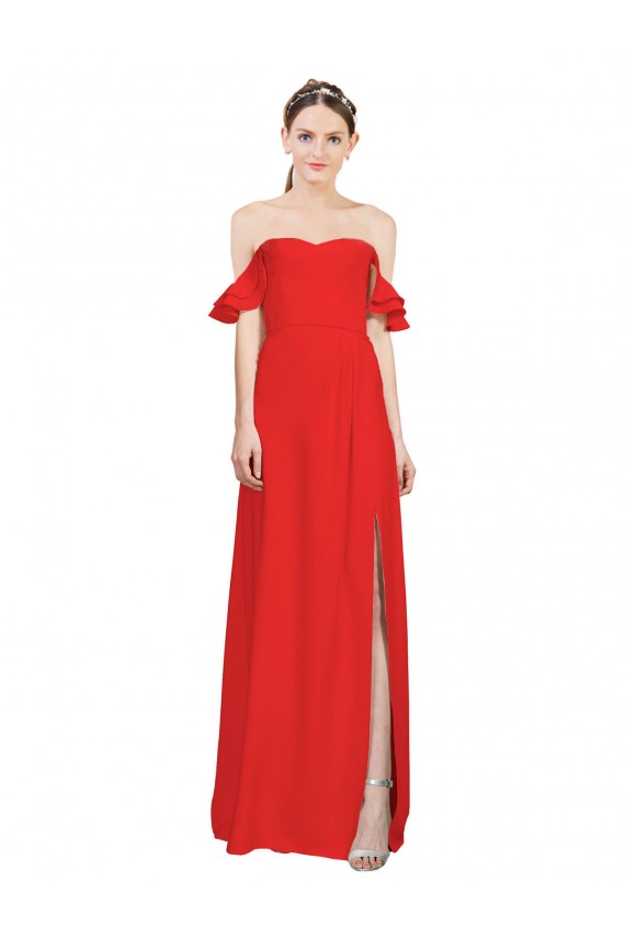 Fournisseurs de Rouge Trapèze Épaule Dénudée Crêpe Stretch Longue Formelles Robes demoiselle d'honneur / Robes de soirée / Robes de bal