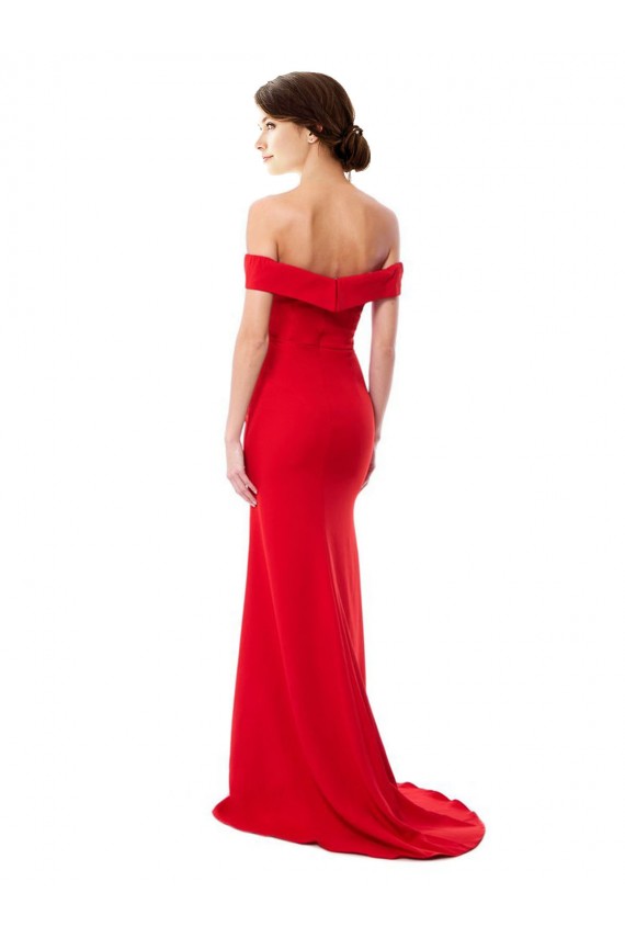 Fournisseurs de Rouge Trapèze Épaule Dénudée Crêpe Stretch Longue Formelles Robes demoiselle d'honneur / Robes de soirée / Robes de bal