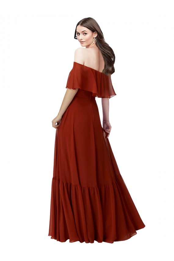 Fournisseurs de Rouge Trapèze Épaule Dénudée Mousseline Longue Robes demoiselle d'honneur