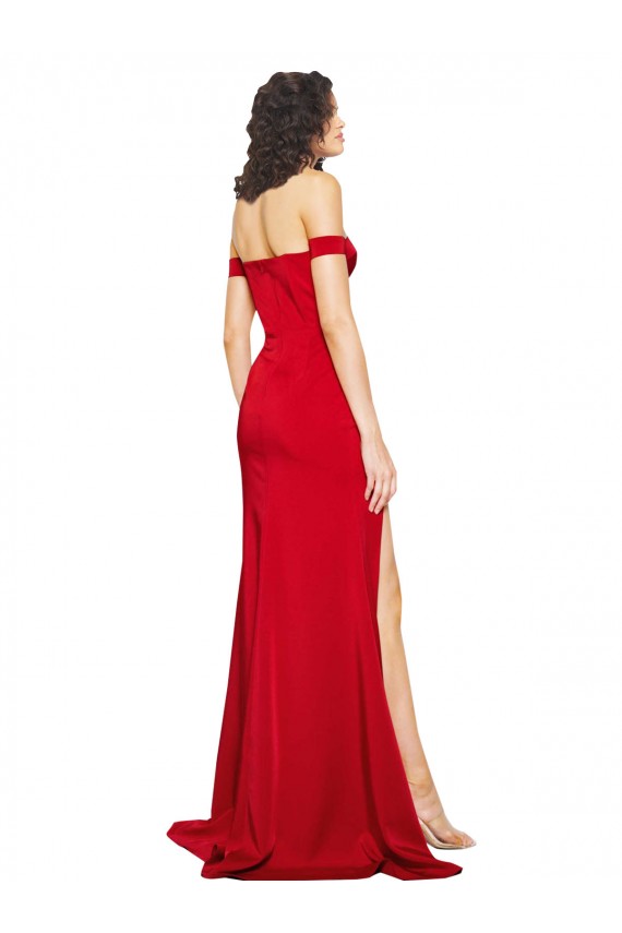 Fournisseurs de Rouge Trapèze Épaule Dénudée Satiné Soyeux Longue Formelles Robes demoiselle d'honneur / Robes de soirée / Robes de bal