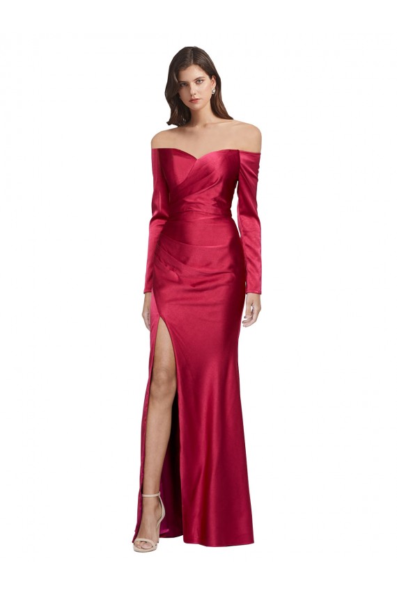 Fournisseurs de Rouge foncé Fourreau Satiné Stretch Longue Formelles Robes demoiselle d'honneur / Robes de soirée / Robes de bal