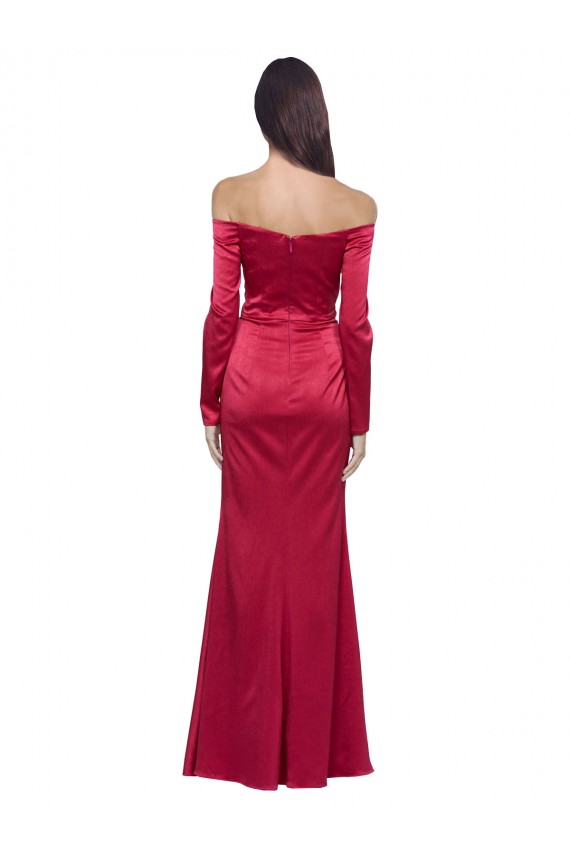 Fournisseurs de Rouge foncé Fourreau Satiné Stretch Longue Formelles Robes demoiselle d'honneur / Robes de soirée / Robes de bal