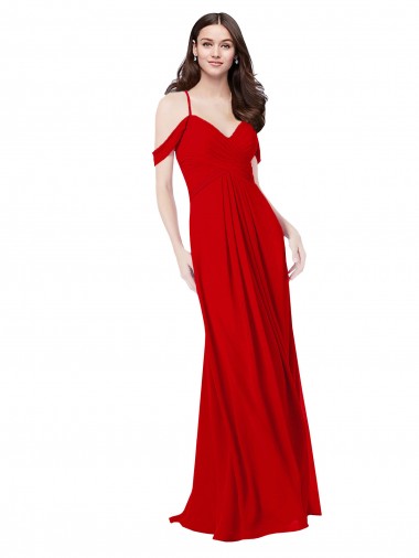 Fournisseurs de Rouge foncé Trapèze Col V Mousseline Longue Robes demoiselle d'honneur