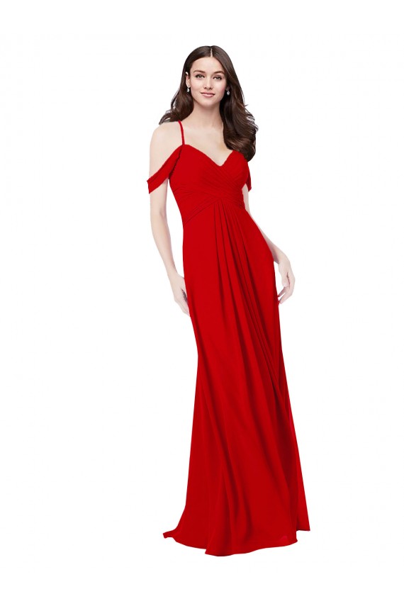 Fournisseurs de Rouge foncé Trapèze Col V Mousseline Longue Robes demoiselle d'honneur